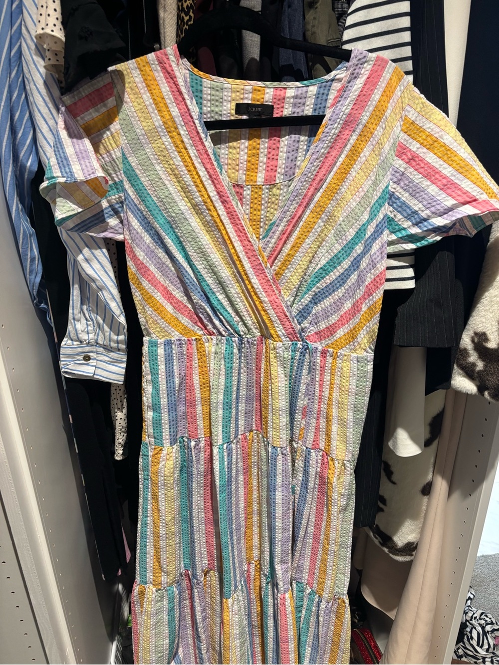 Colorful Striped Wrap-Style Midi Dress JCrew